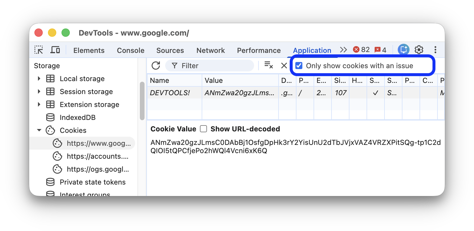 ऐसी कुकी जिसकी Partition Key वैल्यू अमान्य है.