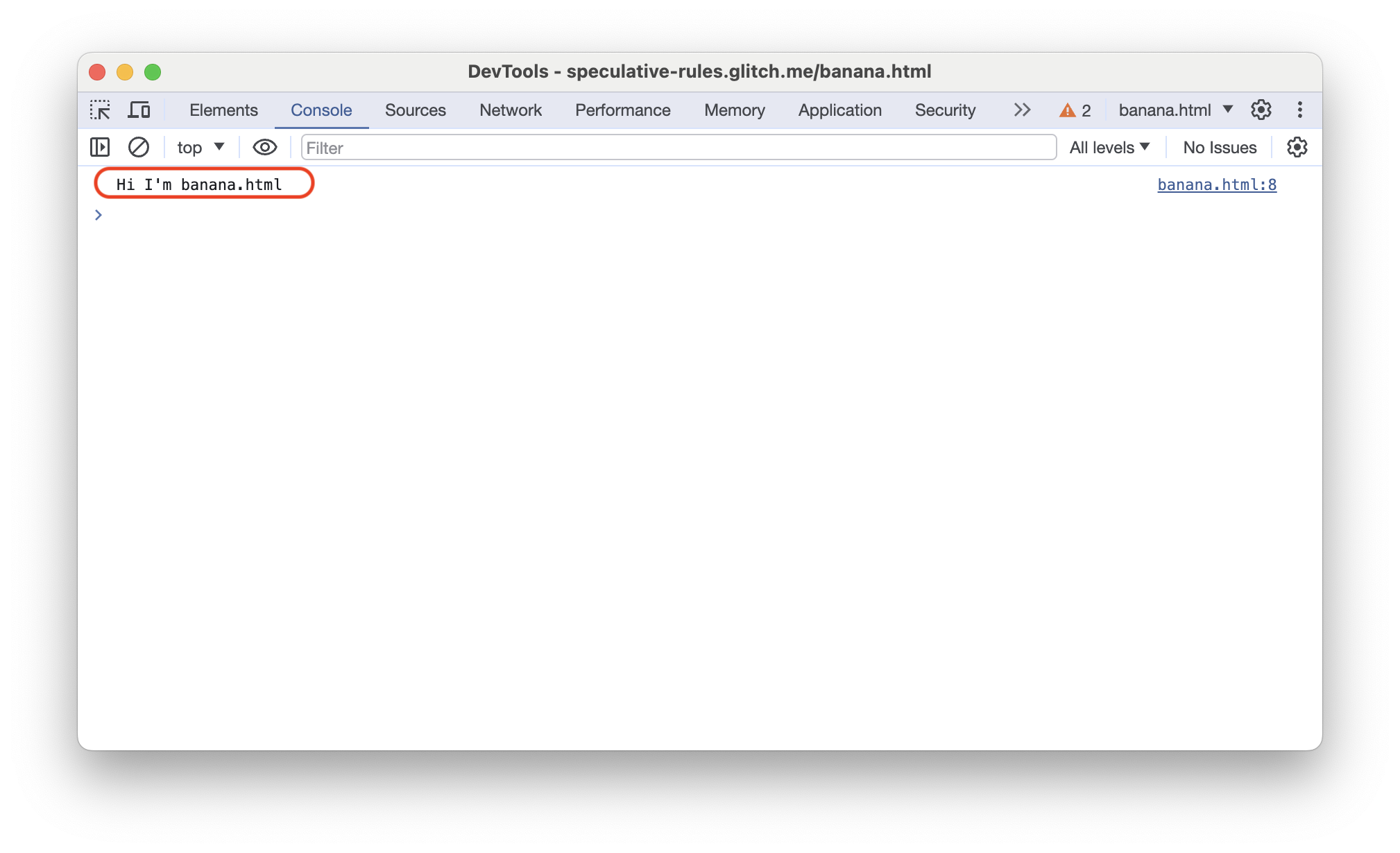Panel de la consola de Herramientas para desarrolladores de Chrome que muestra el resultado de la consola de una página renderizada previamente