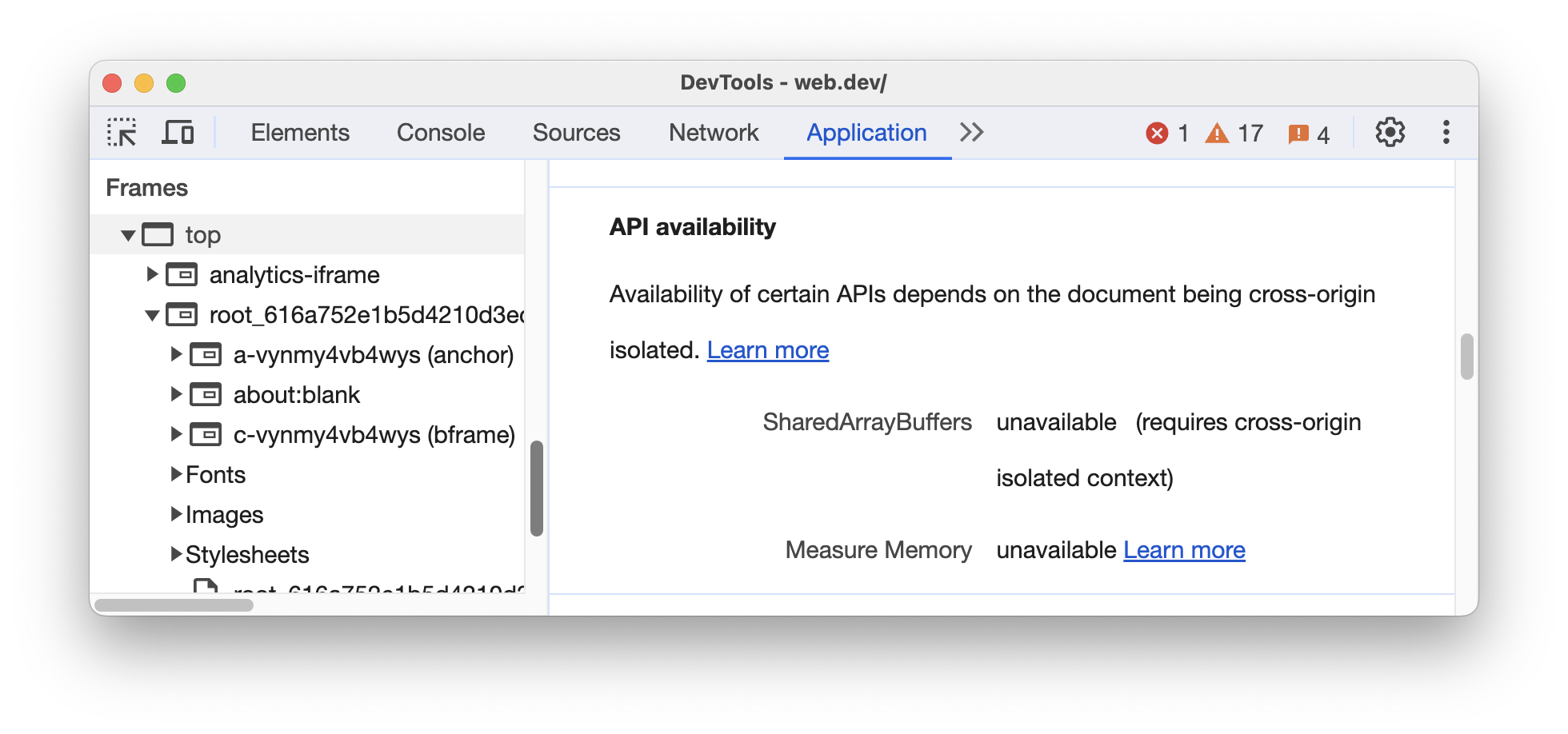 The API availability section.