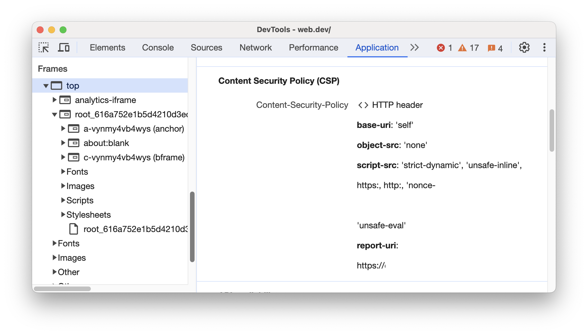 The Content Security Policy (CSP) section.