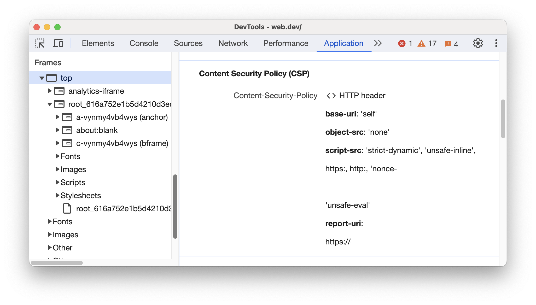 Der Abschnitt „Content Security Policy (CSP)“.