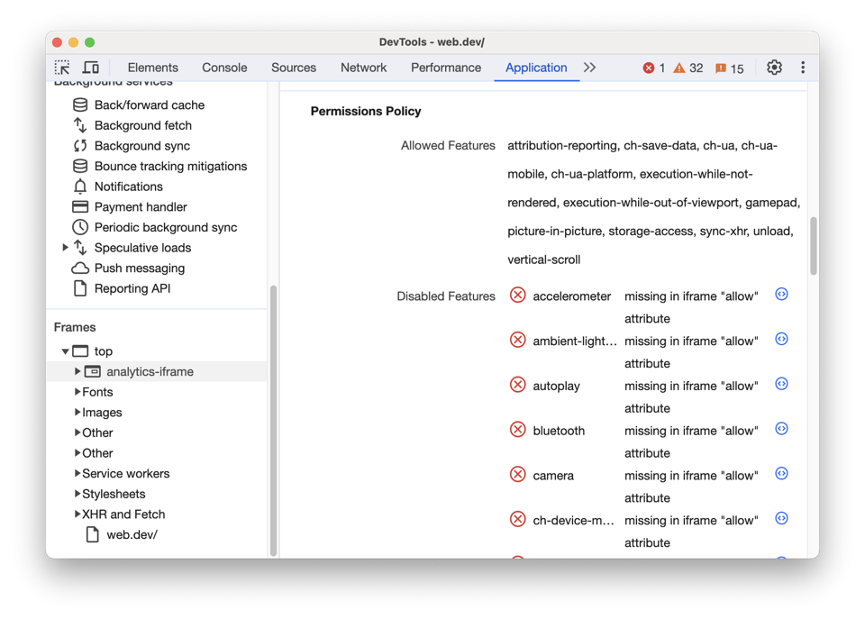 View frame details | Chrome DevTools | Chrome for Developers