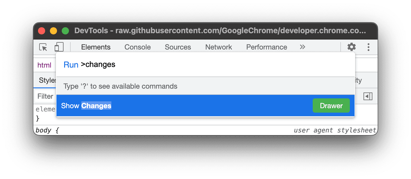 تنفيذ الأمر "عرض التغييرات"