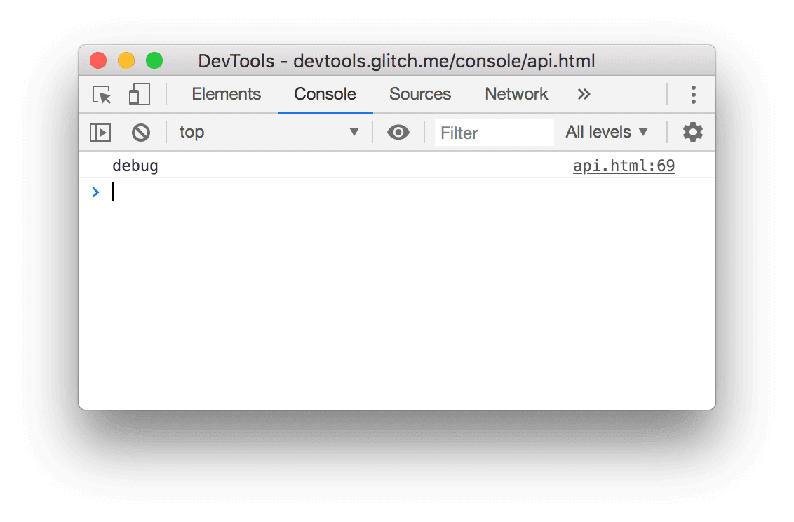 Wynik wywołania console.debug() w przykładzie powyżej.