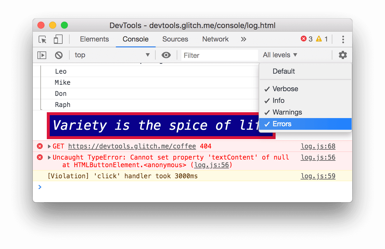 Wyłączanie komunikatów o błędach w konsoli.