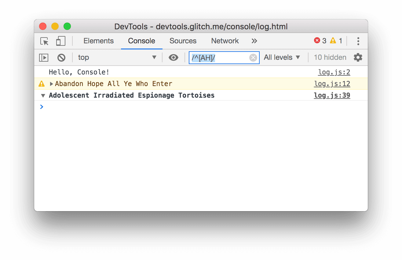Filtrage de tous les messages qui ne correspondent pas au format "/^[AH]/".