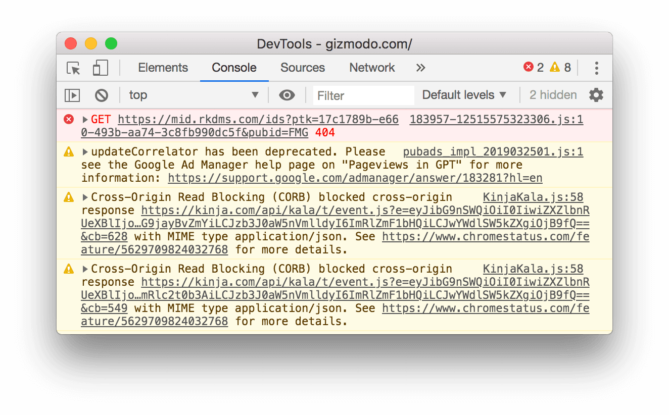 Un message 404 dans la console
