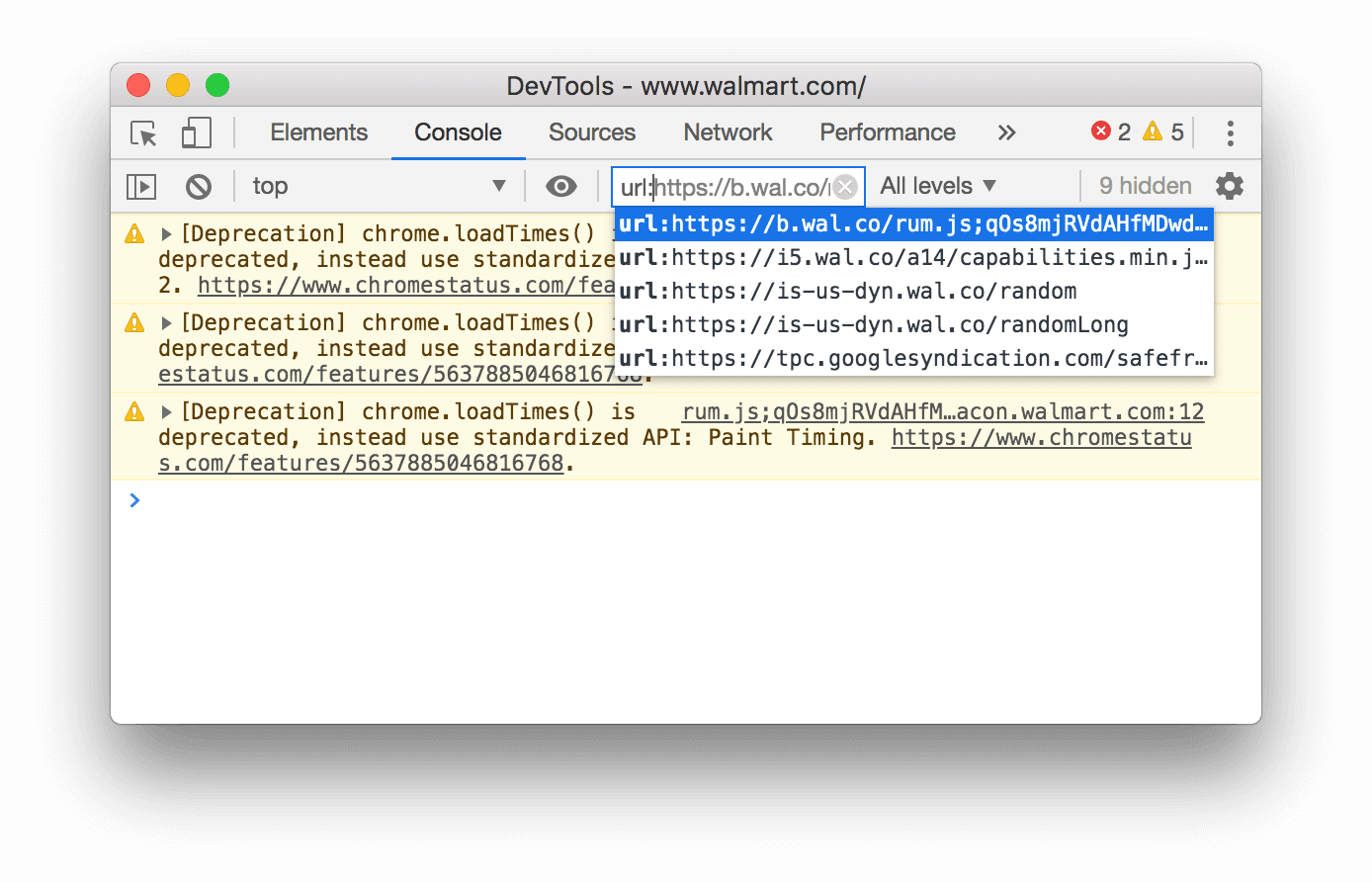 Console features reference, DevTools