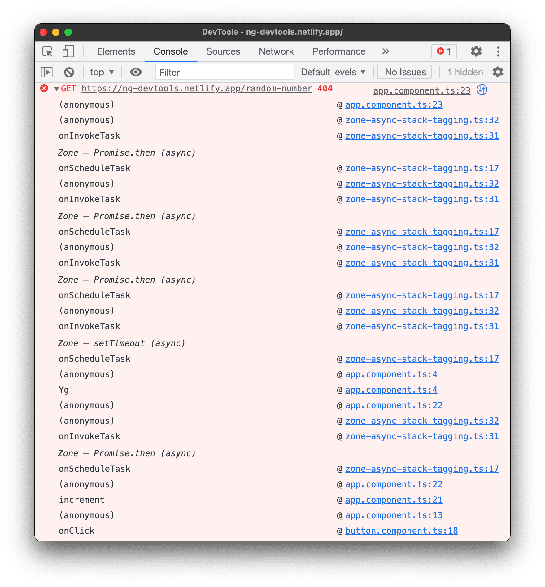 Asynchroner Stacktrace.