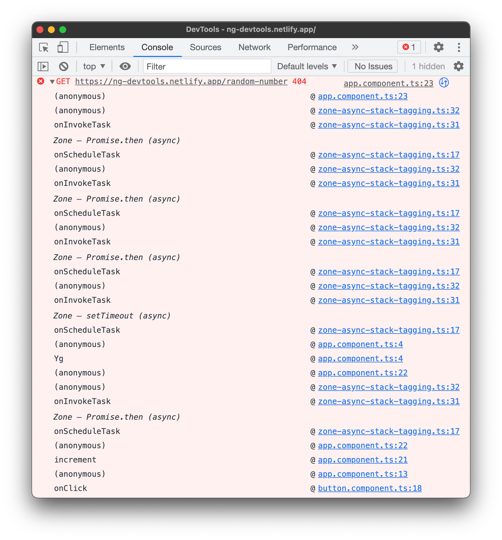 Asynchrone stack trace.