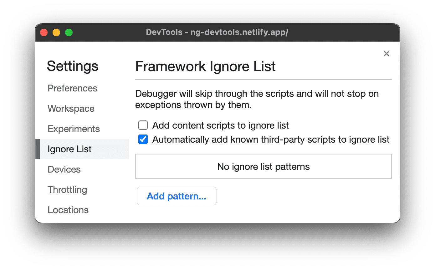 Ajoutez automatiquement des scripts tiers connus à la liste d&#39;éléments à ignorer.