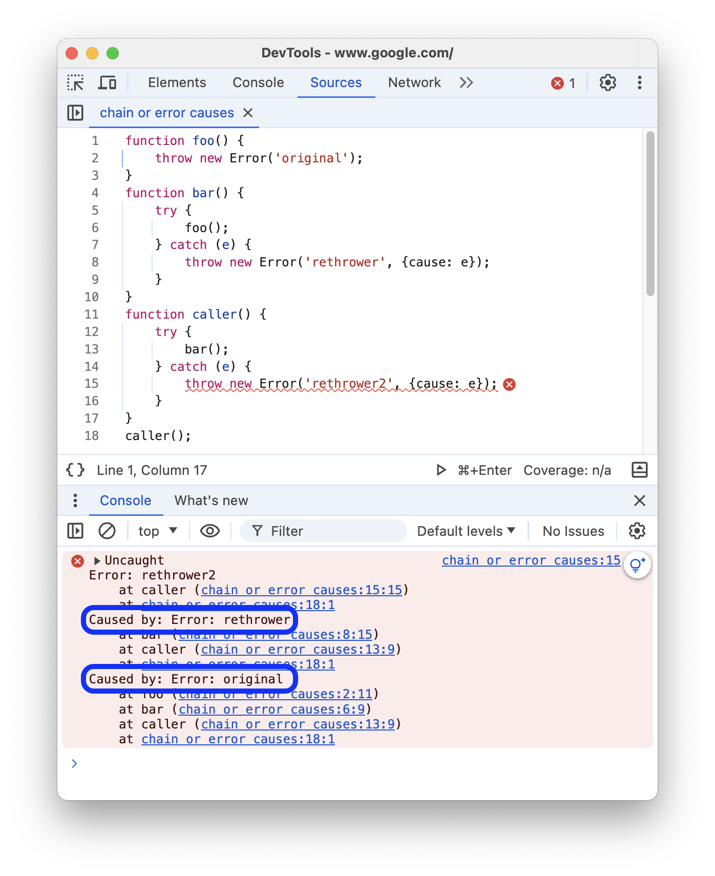 Rantai error yang menyebabkan diawali dengan &#39;Caused by:&#39; di pelacakan tumpukan.