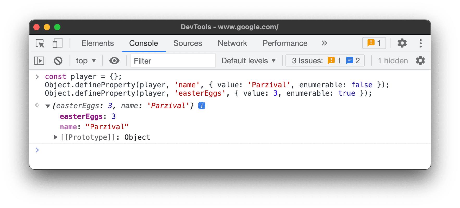 Enumerable and non-enumerable properties.