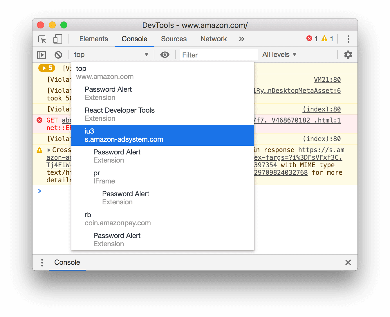 เลือกบริบท JavaScript อื่น