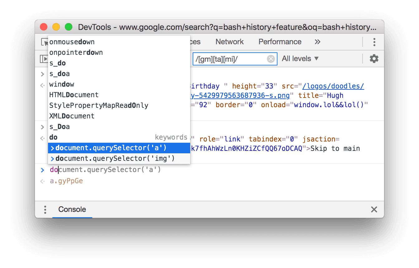 Pop-up de saisie semi-automatique affichant des expressions de l'historique.