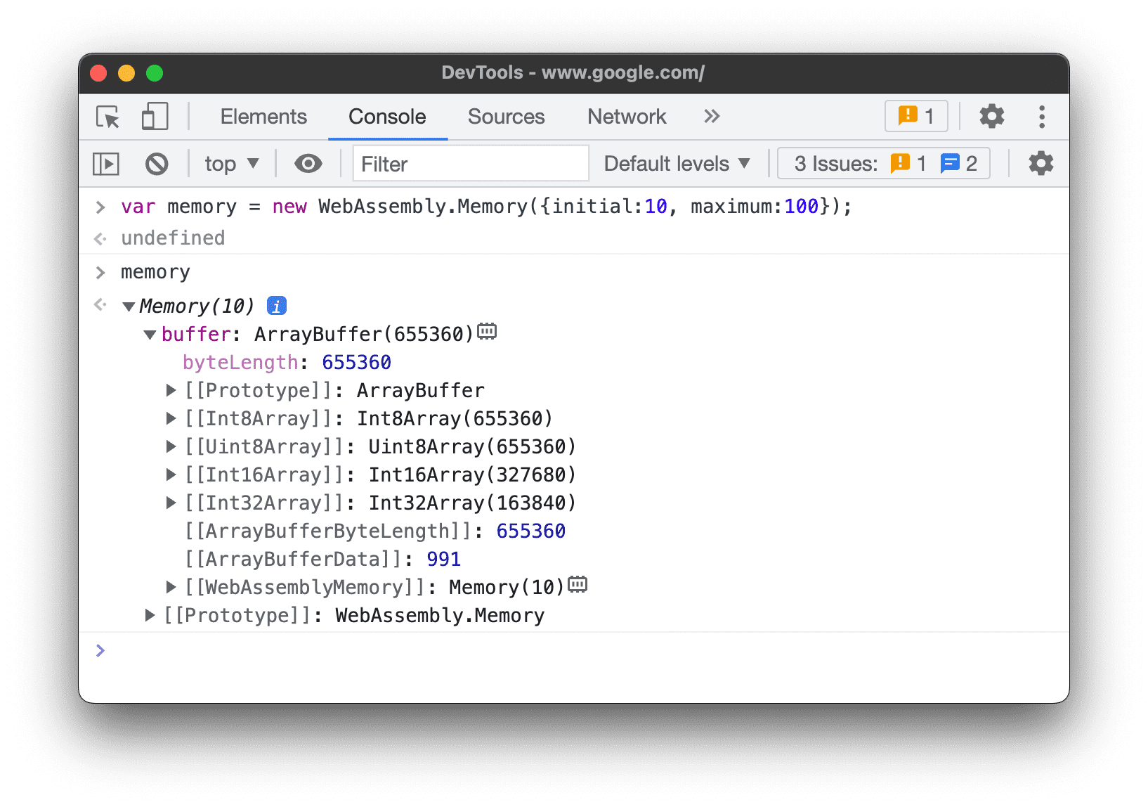 WebAssemblyMemory 객체를 반환합니다.