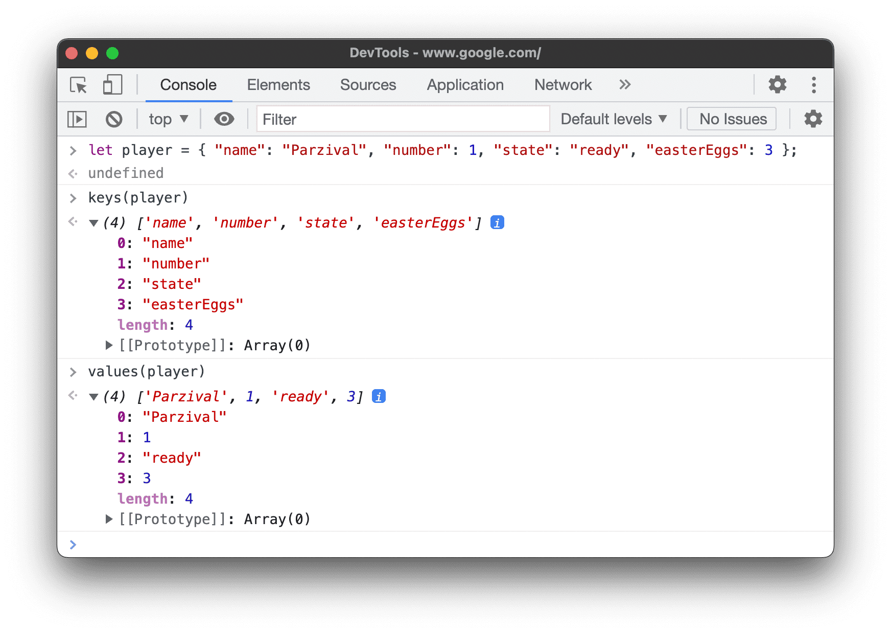 ตัวอย่าง key() และ values()