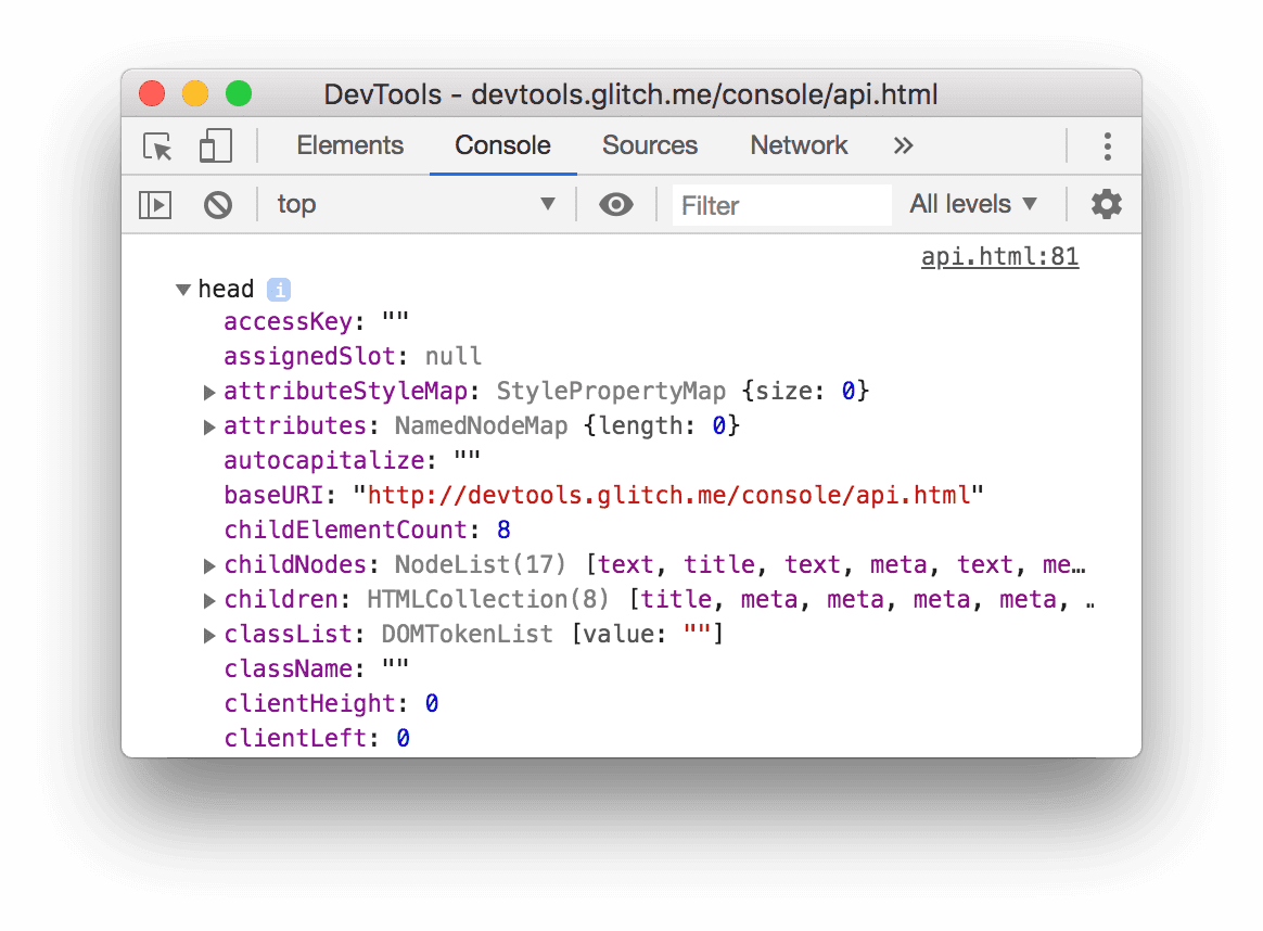 dir() 関数ありとなしでの document.body のログ。