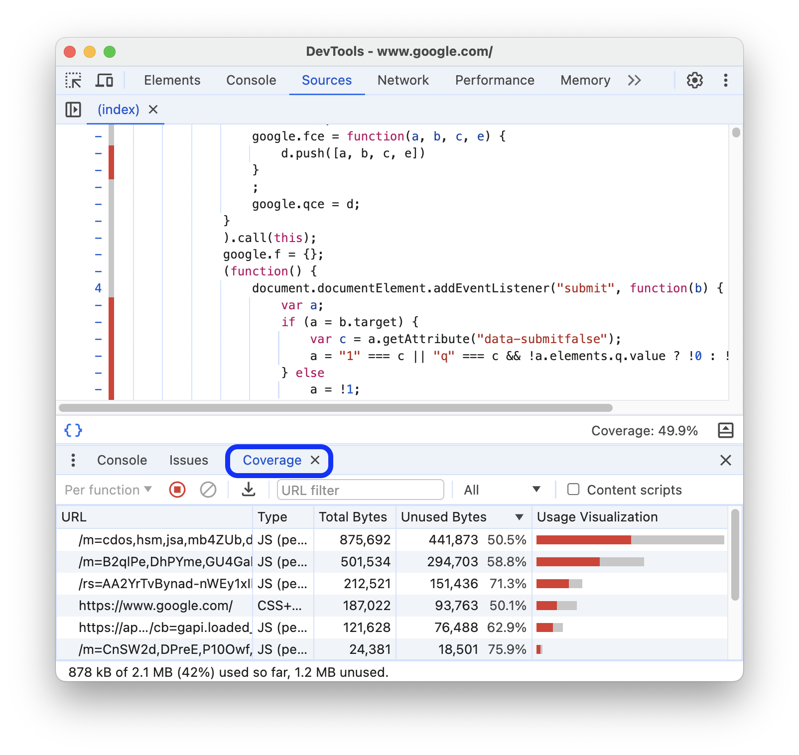 Analyzing code coverage.