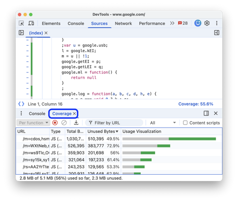 Coverage: Find unused JavaScript and CSS | Chrome DevTools | Chrome for ...