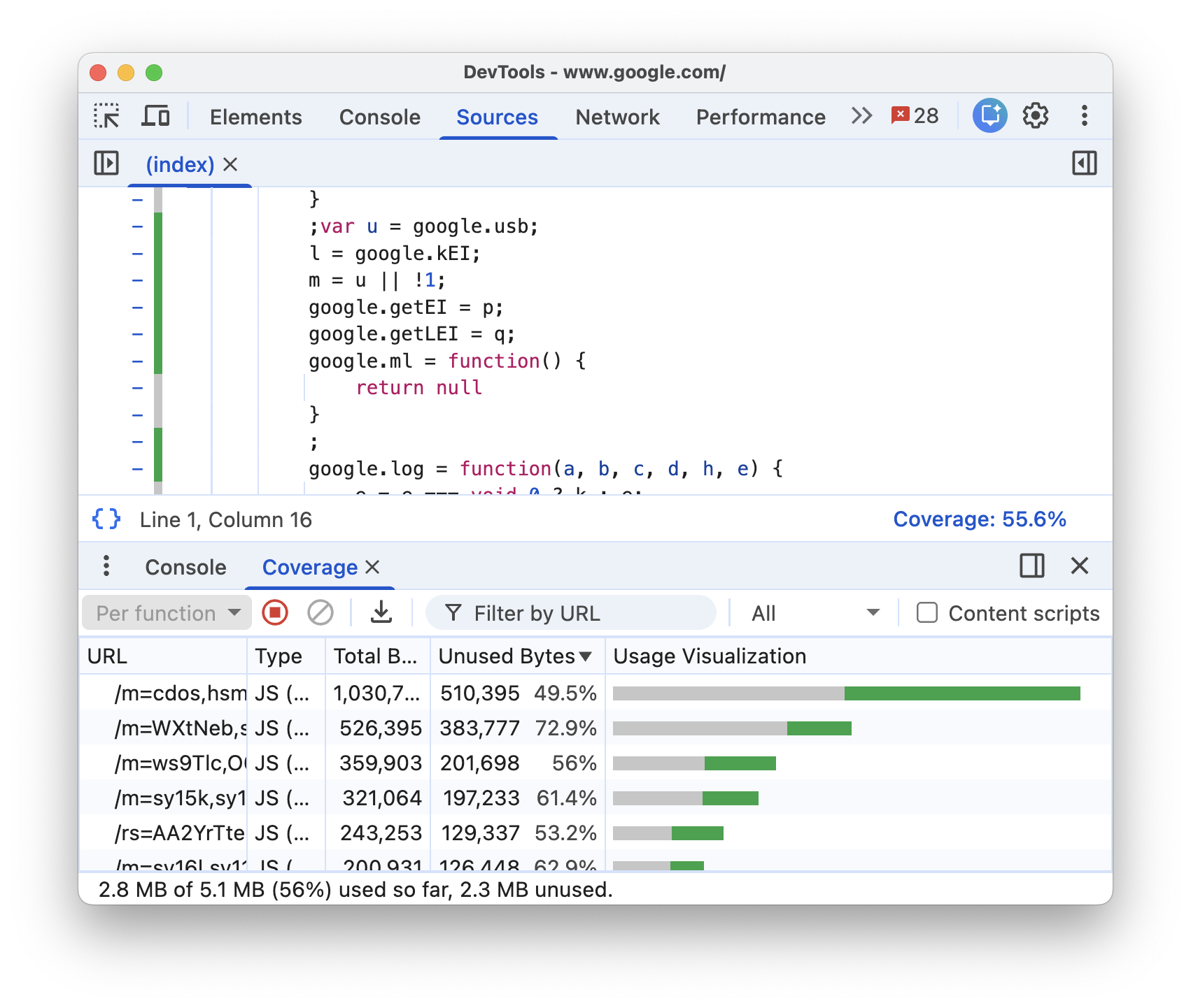 דוח רמת הכיסוי של הקוד.