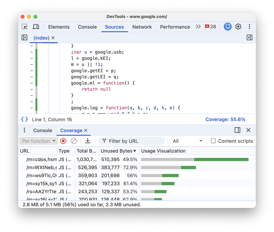 Cobertura: encontre JavaScript e CSS não utilizados | Chrome DevTools ...