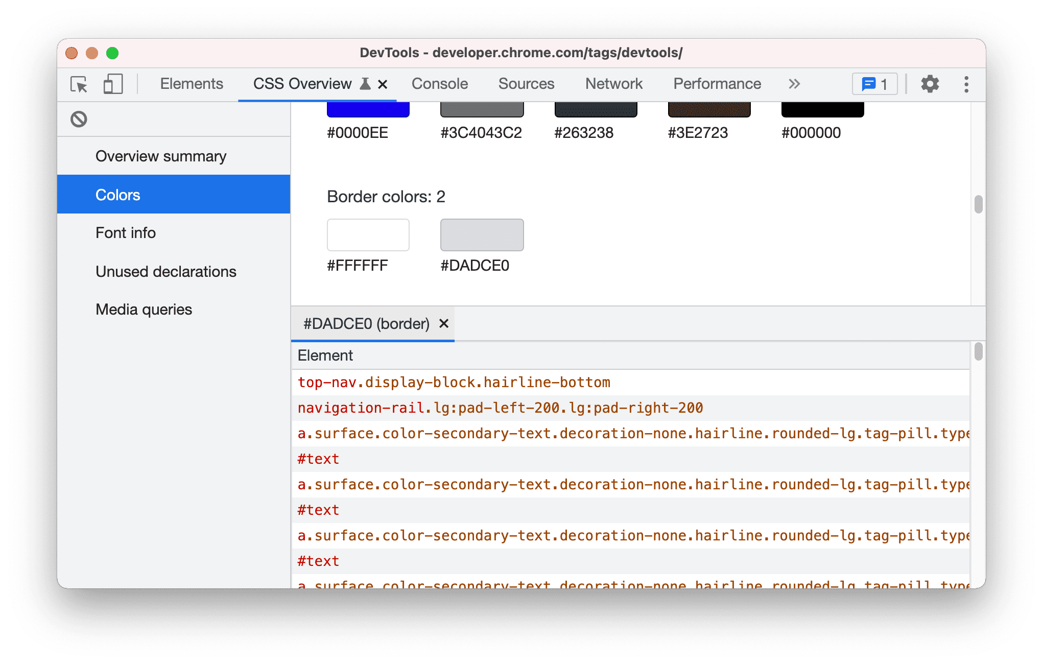 その色を使用する要素のリスト。