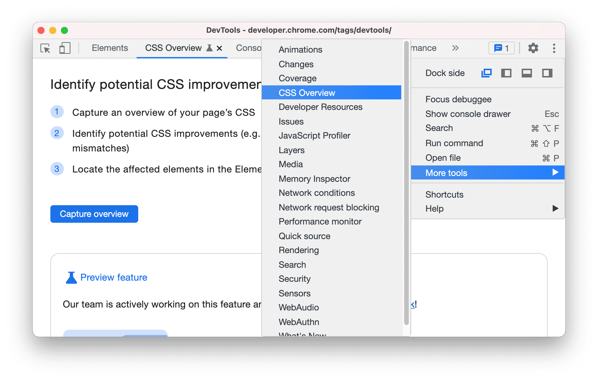 Vue d&#39;ensemble du CSS dans le menu.