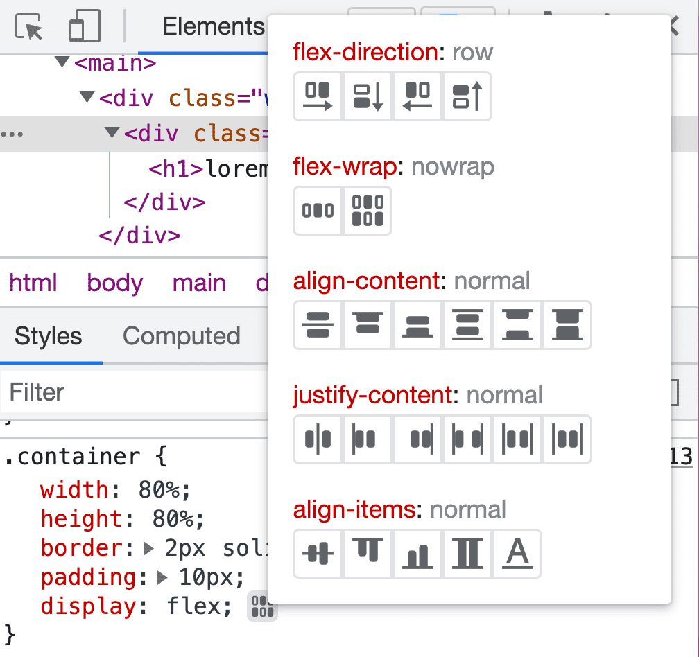 เครื่องมือแก้ไข Flexbox