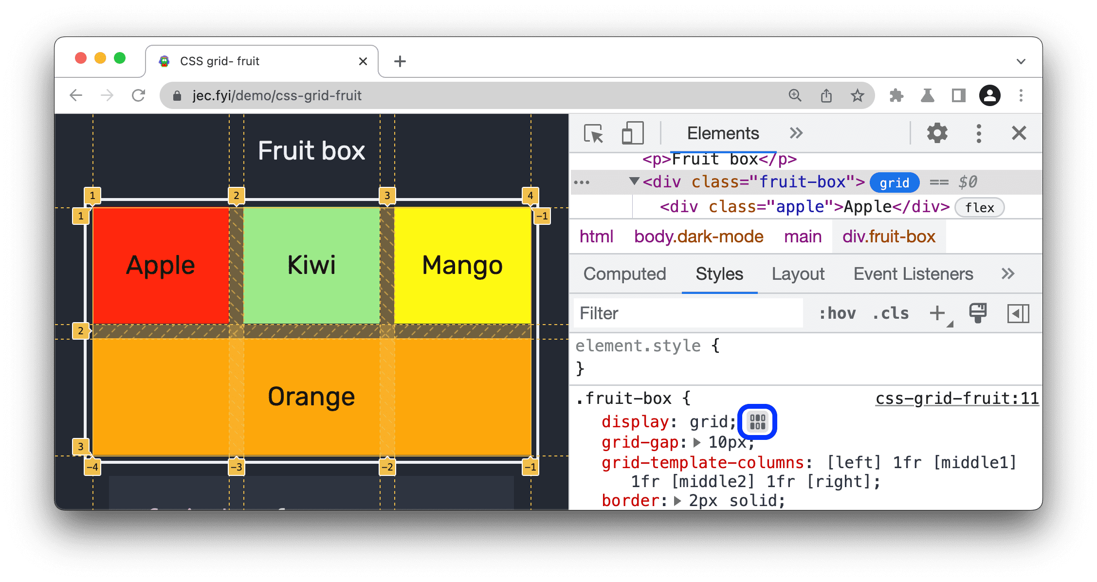 Botão do editor de grade.