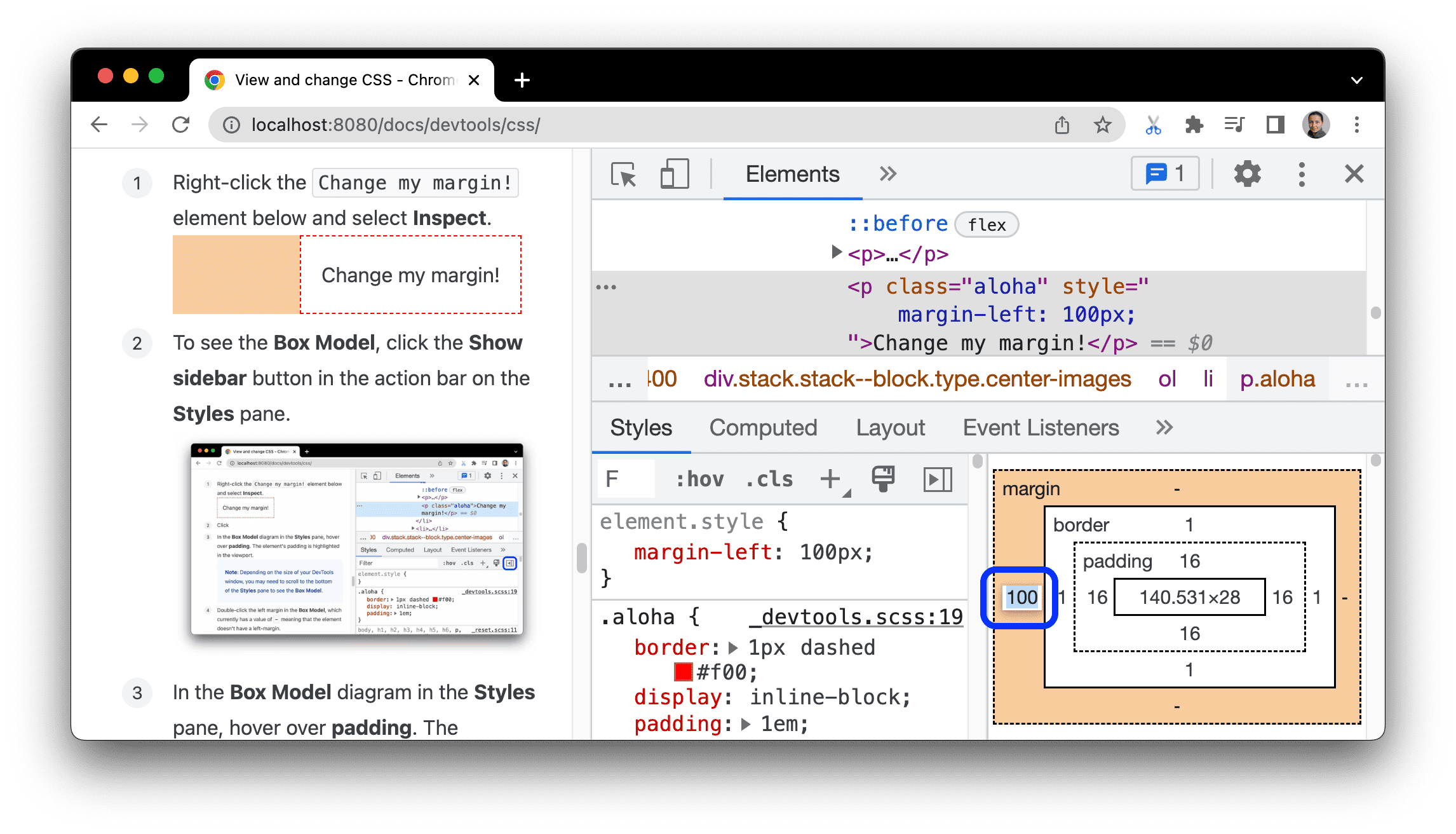 Changing the element's left-margin,