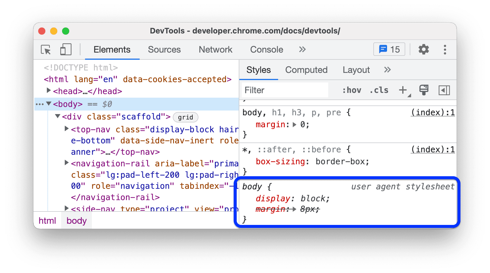 來自使用者代理程式樣式表的 CSS。