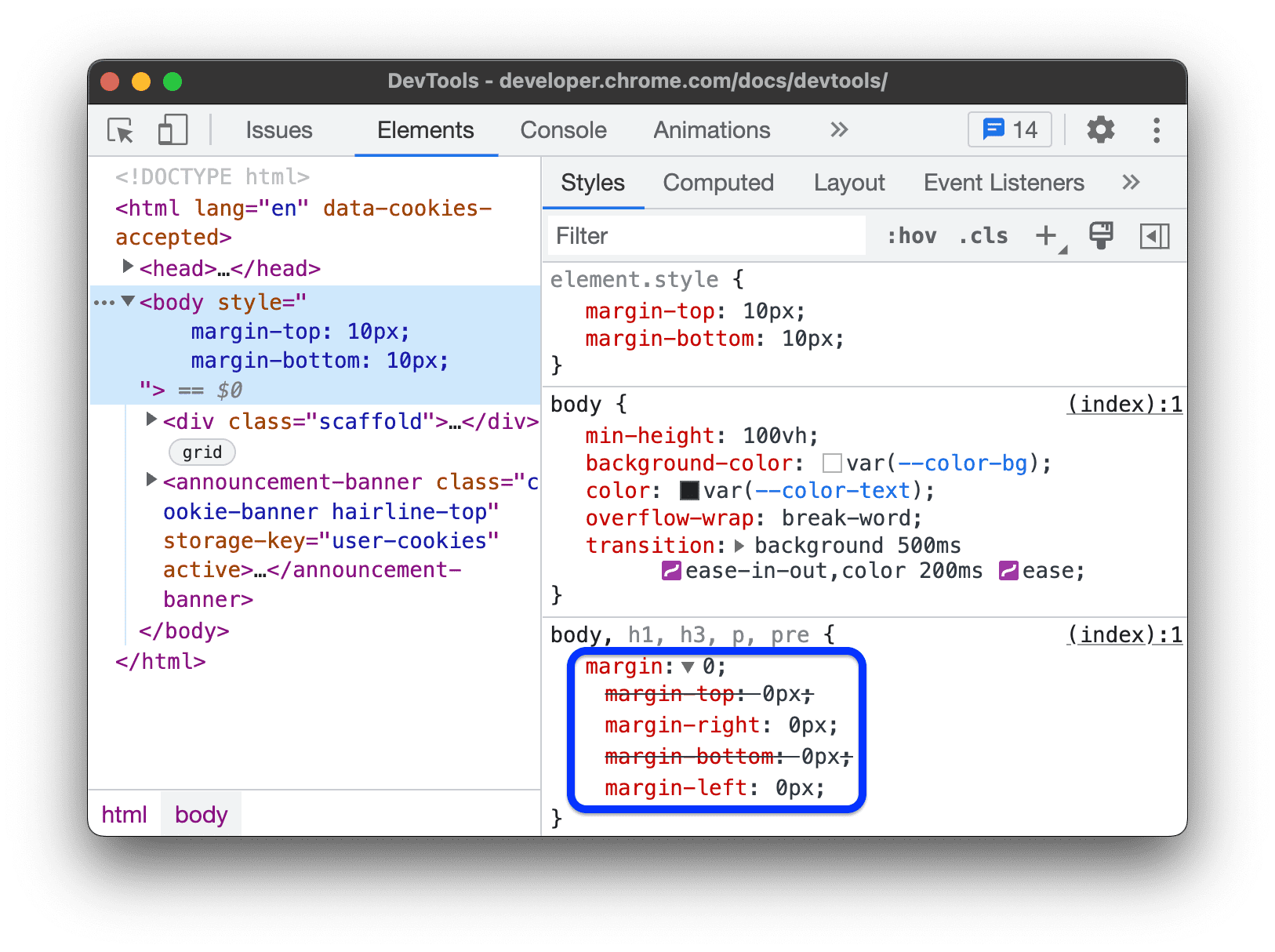 Properti singkatan dengan menu drop-down.