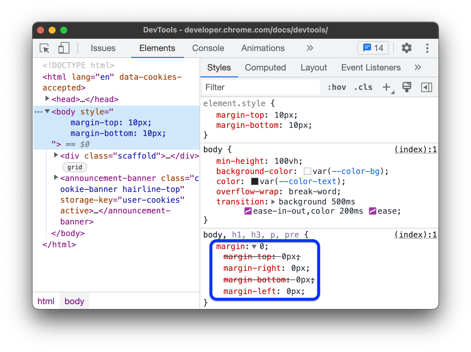 The shorthand property with a drop-down list.