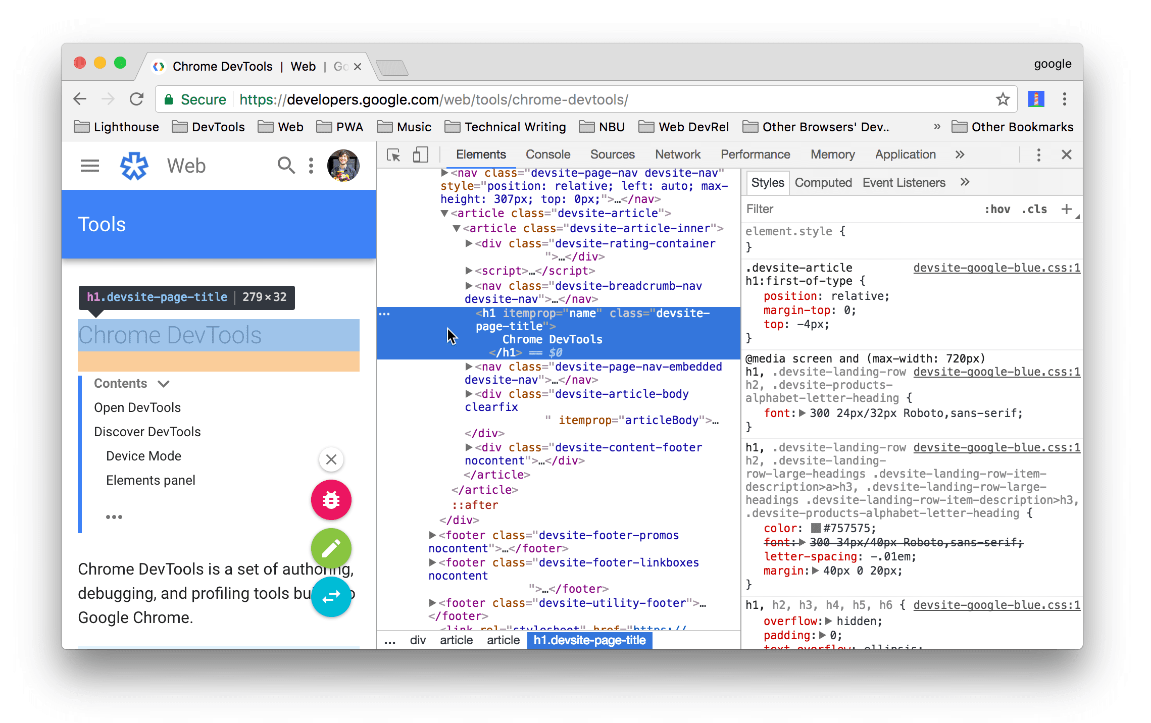 CSS features reference, DevTools