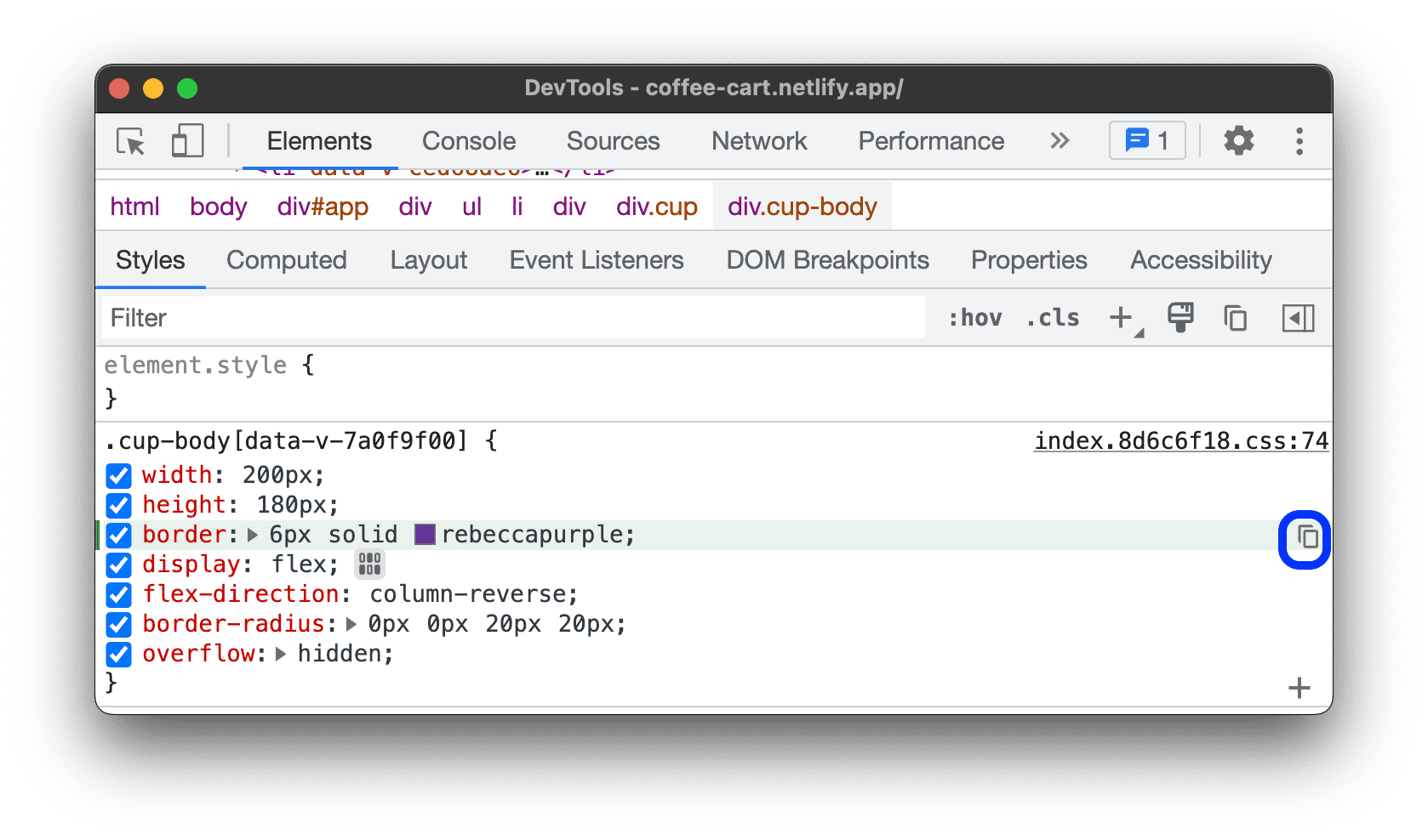 Copy a CSS declaration change.