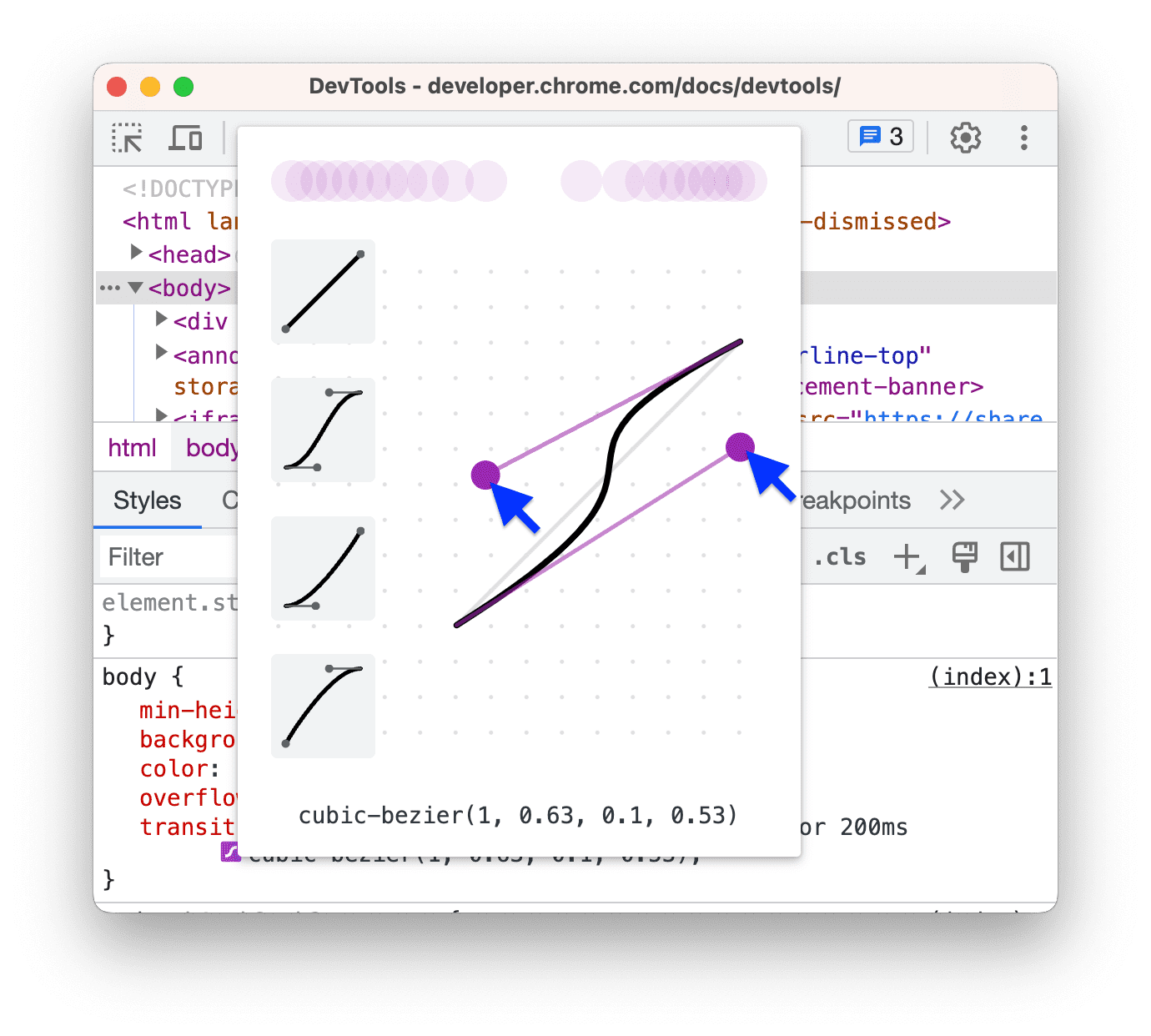 拖动三次贝塞尔曲线函数的控制点。