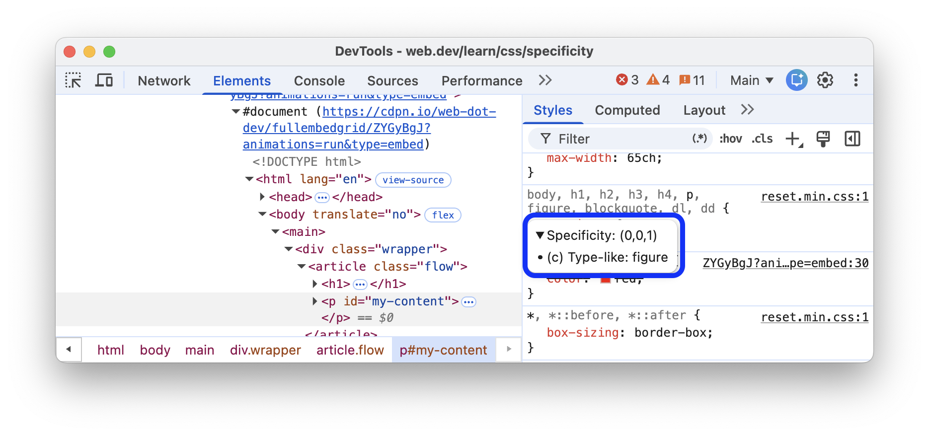 Tooltip dengan bobot spesifisitas pemilih yang cocok.