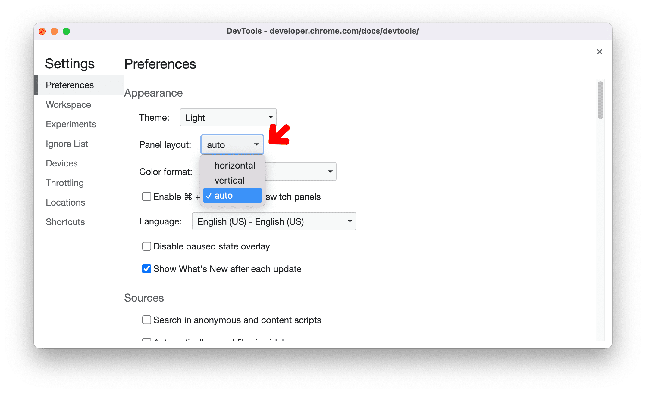 Change panel layout