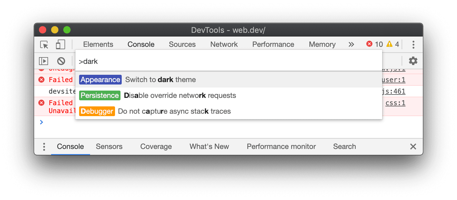 Befehl für das dunkle Design