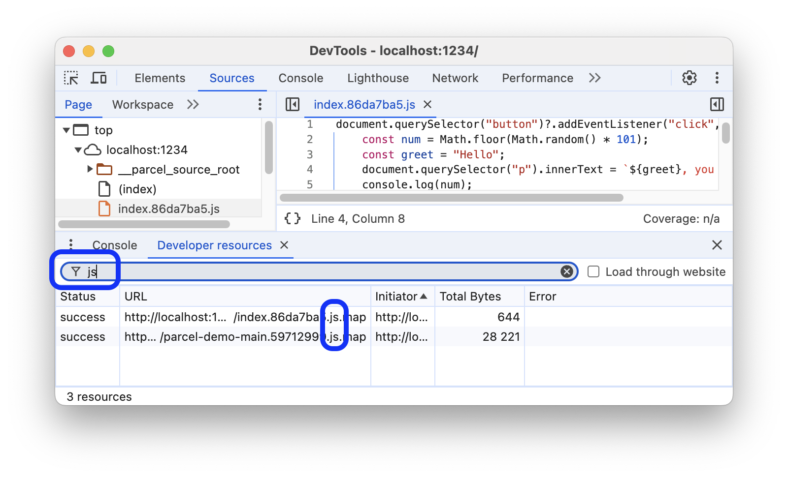 Filtragem de mapas de origem que não contêm "js" no URL.