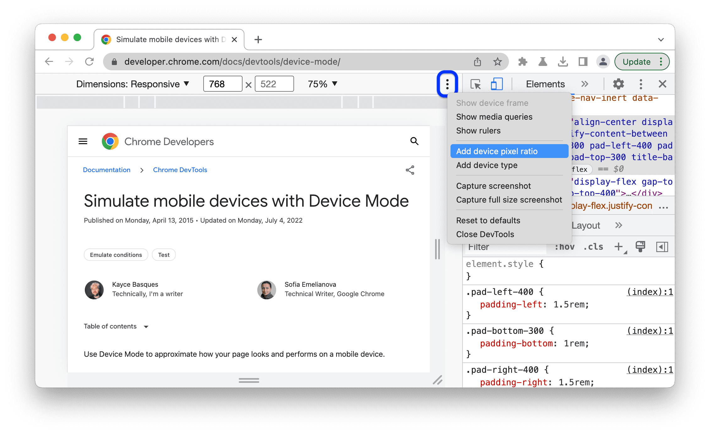 Simulate mobile devices with Device Mode, DevTools