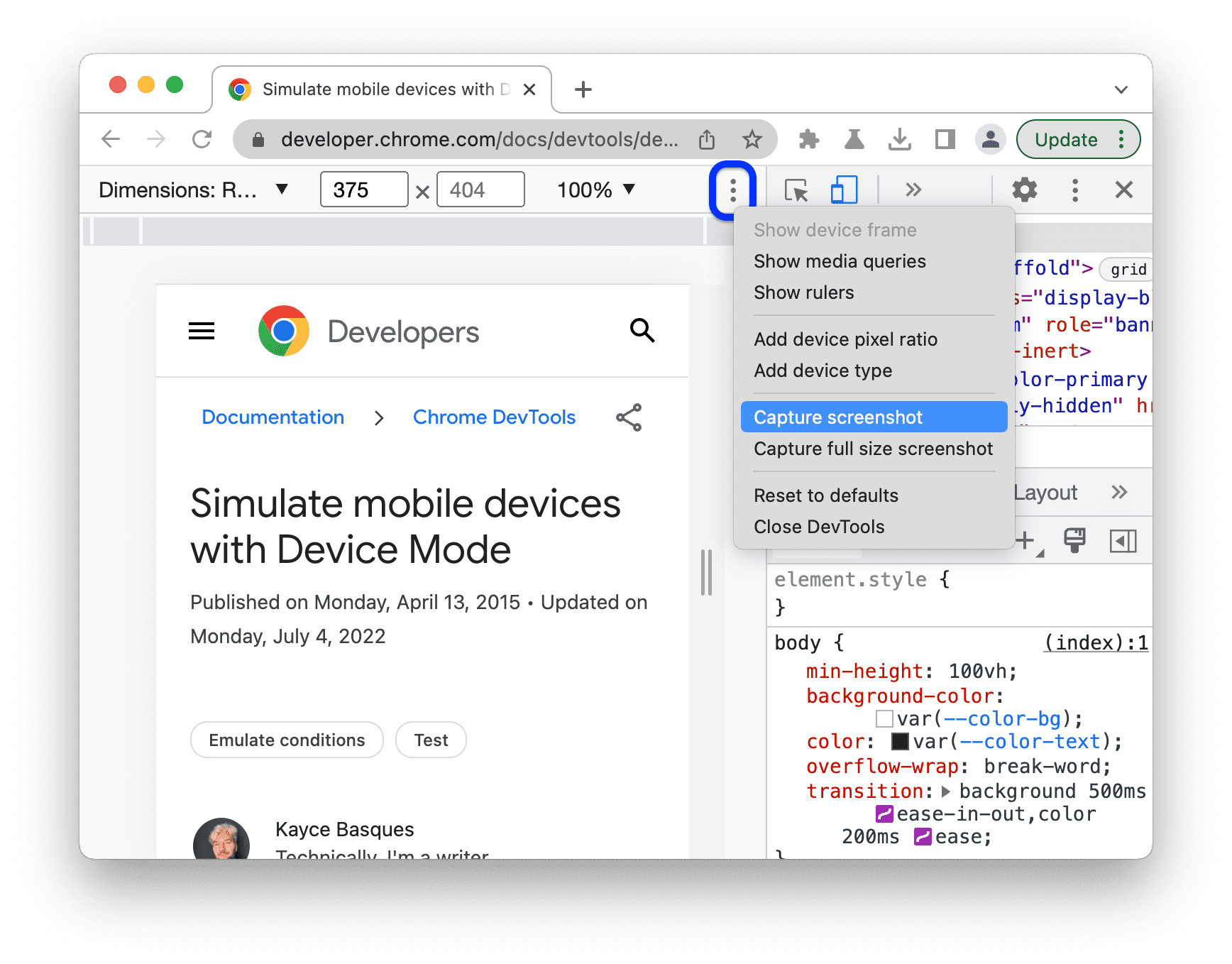 Die Option „Screenshot aufnehmen“ im Dreipunkt-Menü.