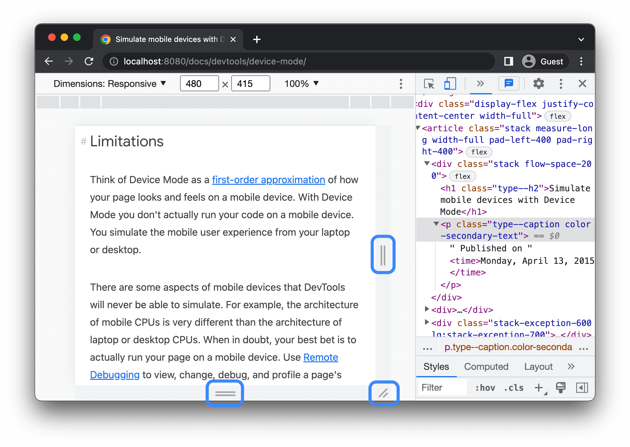 Duyarlı görüntü alanı modundayken görüntü alanının boyutlarını değiştirmeye yarayan tutma yerleri.