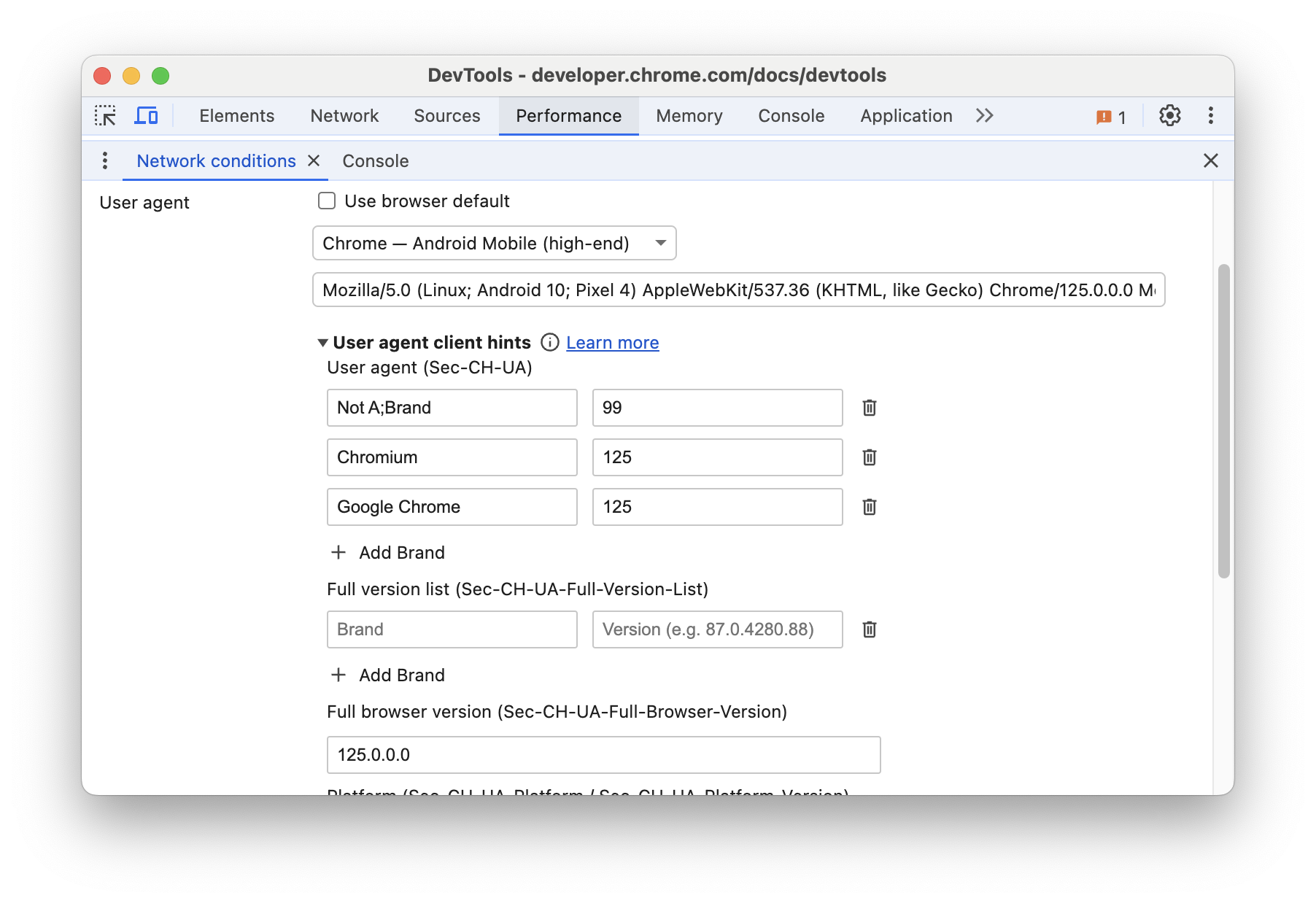 แบบฟอร์มคำแนะนำไคลเอ็นต์ของ User Agent