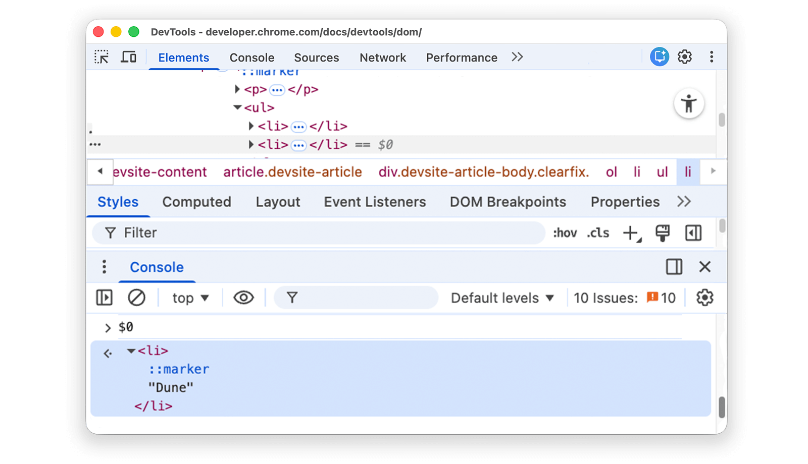 কনসোলে দ্বিতীয় $0 এক্সপ্রেশনের ফলাফল।