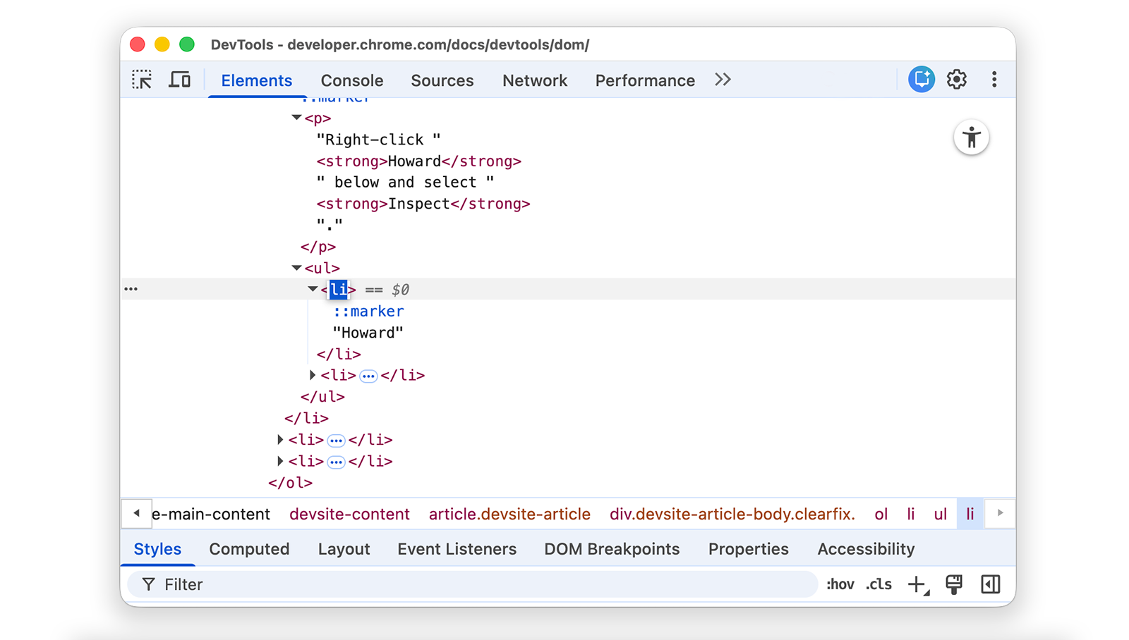 Once clicked, the node is highlighted to indicate selection.