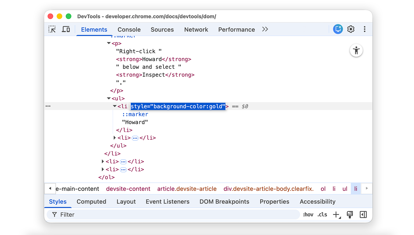 Menambahkan atribut gaya ke node