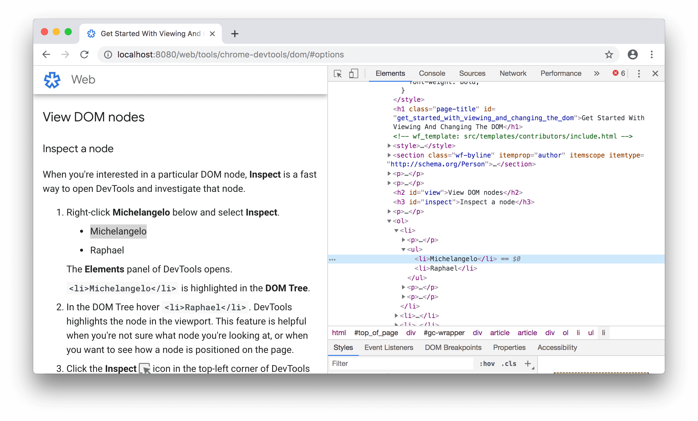 Highlighting the Michelangelo< node