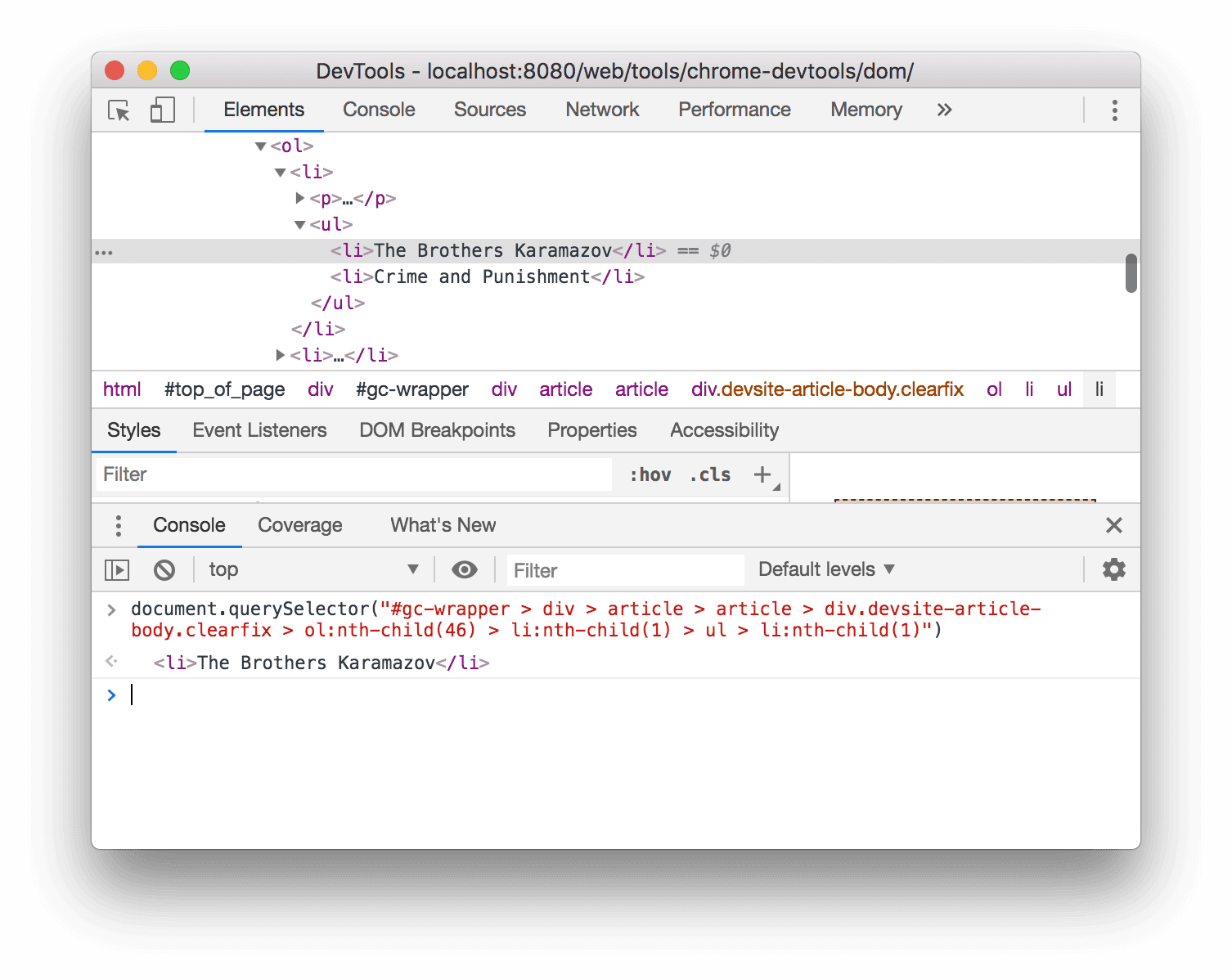 O resultado da expressão "Copiar caminho JS"